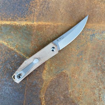 GiantMouse ACE Clyde Natural Canvas Micarta Elmax Stonewashed Blade Folding Knife